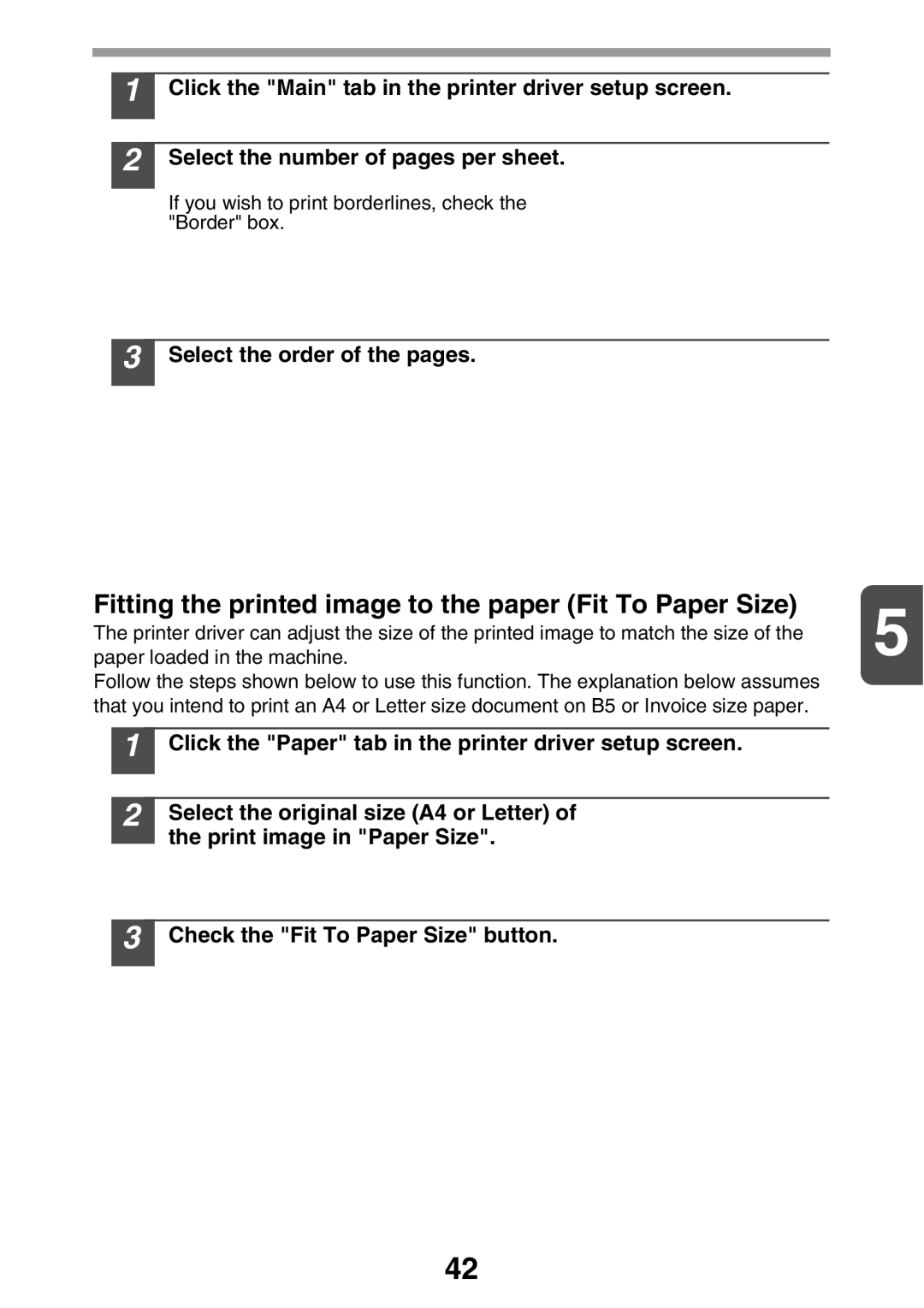 Sharp AL2041, AL2021 manual Fitting the printed image to the paper Fit To Paper Size, Select the order of the pages 