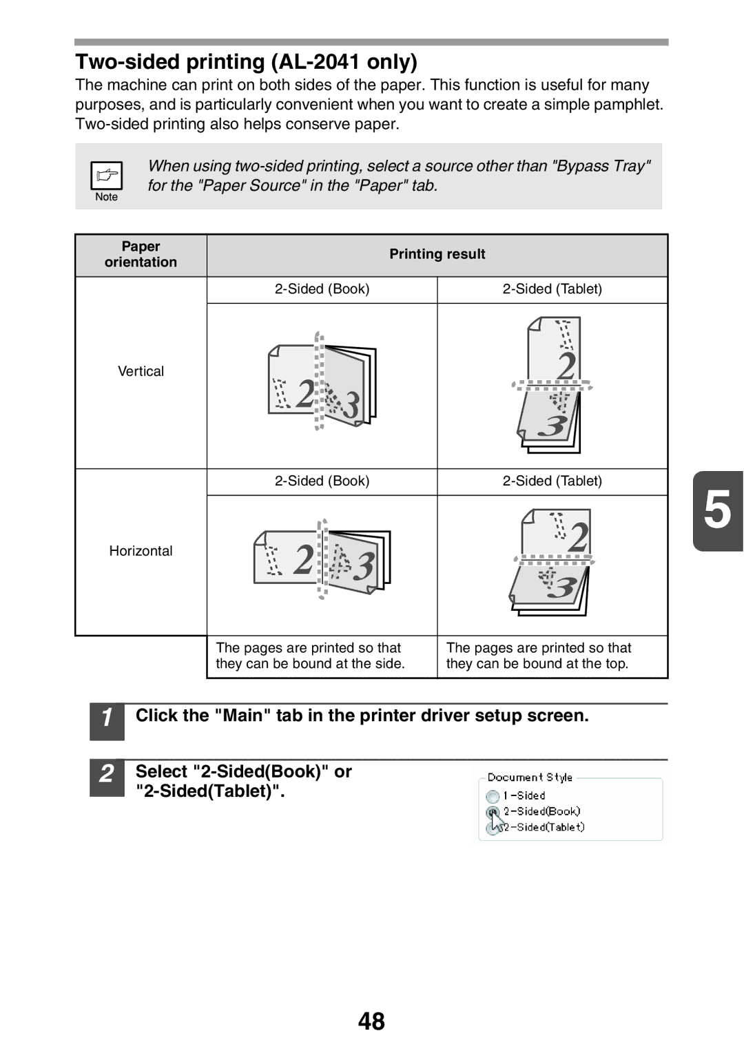 Sharp AL2041, AL2021 manual Two-sided printing AL-2041 only, Printing result 