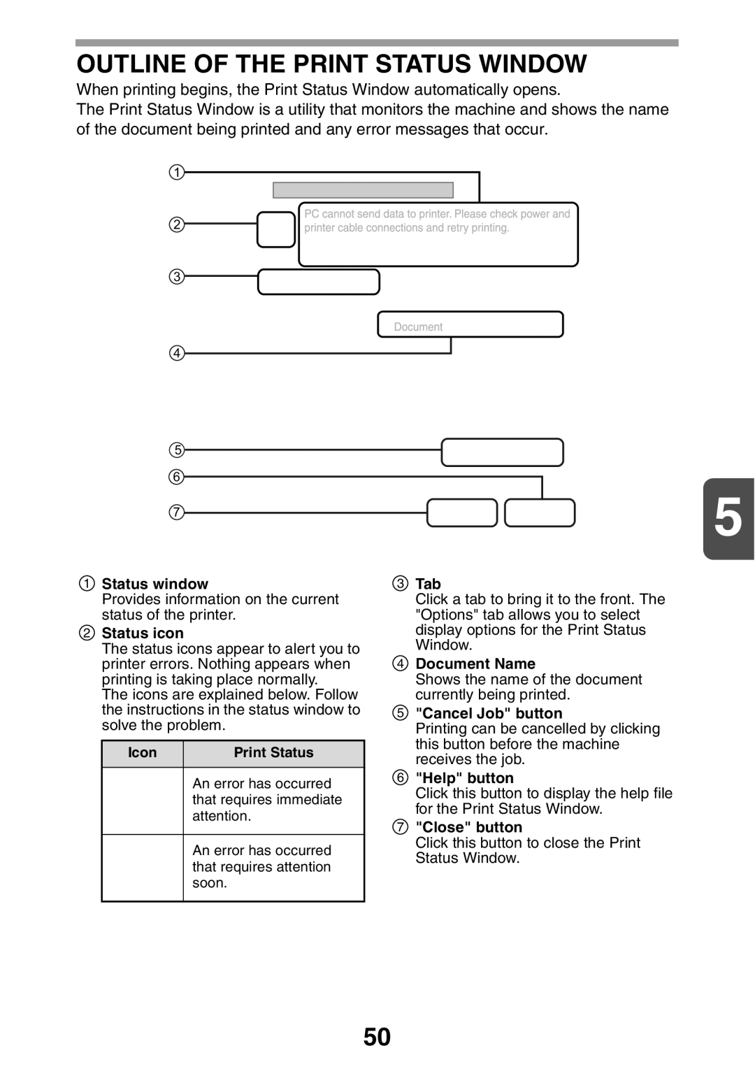 Sharp AL2041, AL2021 manual Outline of the Print Status Window 