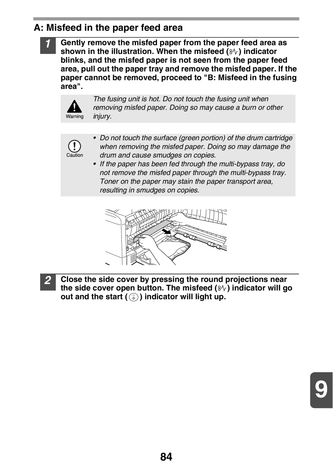 Sharp AL2041, AL2021 manual Misfeed in the paper feed area 