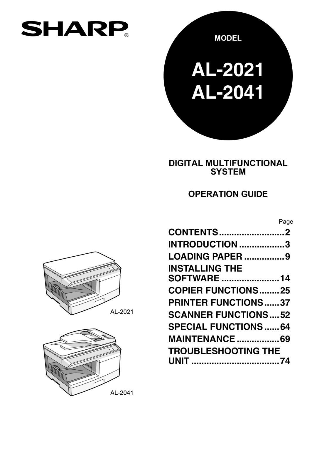 Sharp AL2021, AL2041 manual AL-2021 AL-2041 