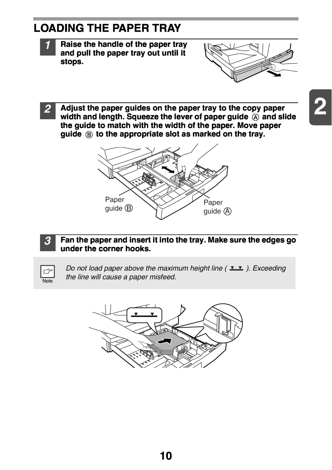 Sharp AL2041, AL2021 manual Loading The Paper Tray, Adjust the paper guides on the paper tray to the copy paper 