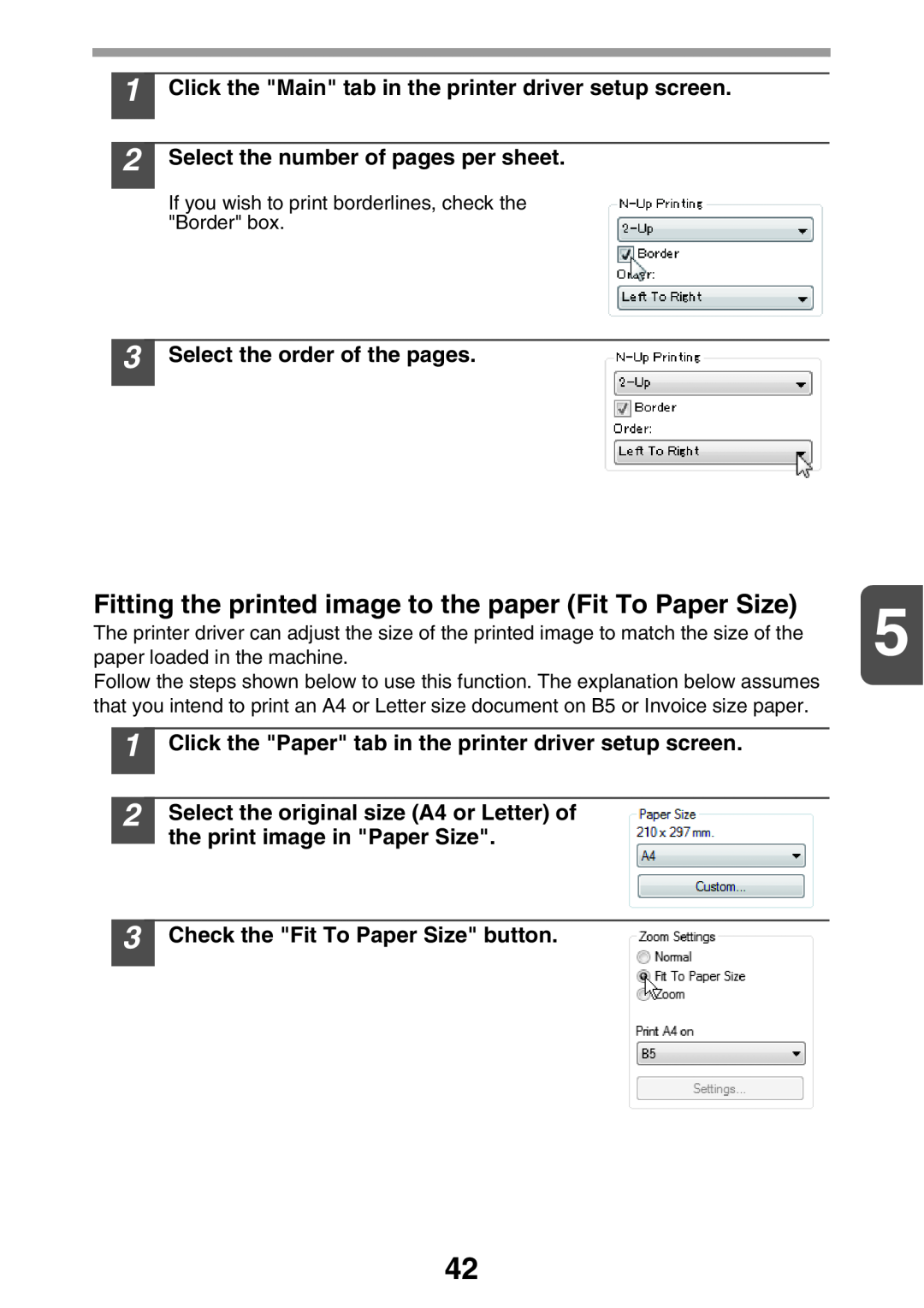 Sharp AL2041, AL2021 manual Click the Main tab in the printer driver setup screen, Select the number of pages per sheet 