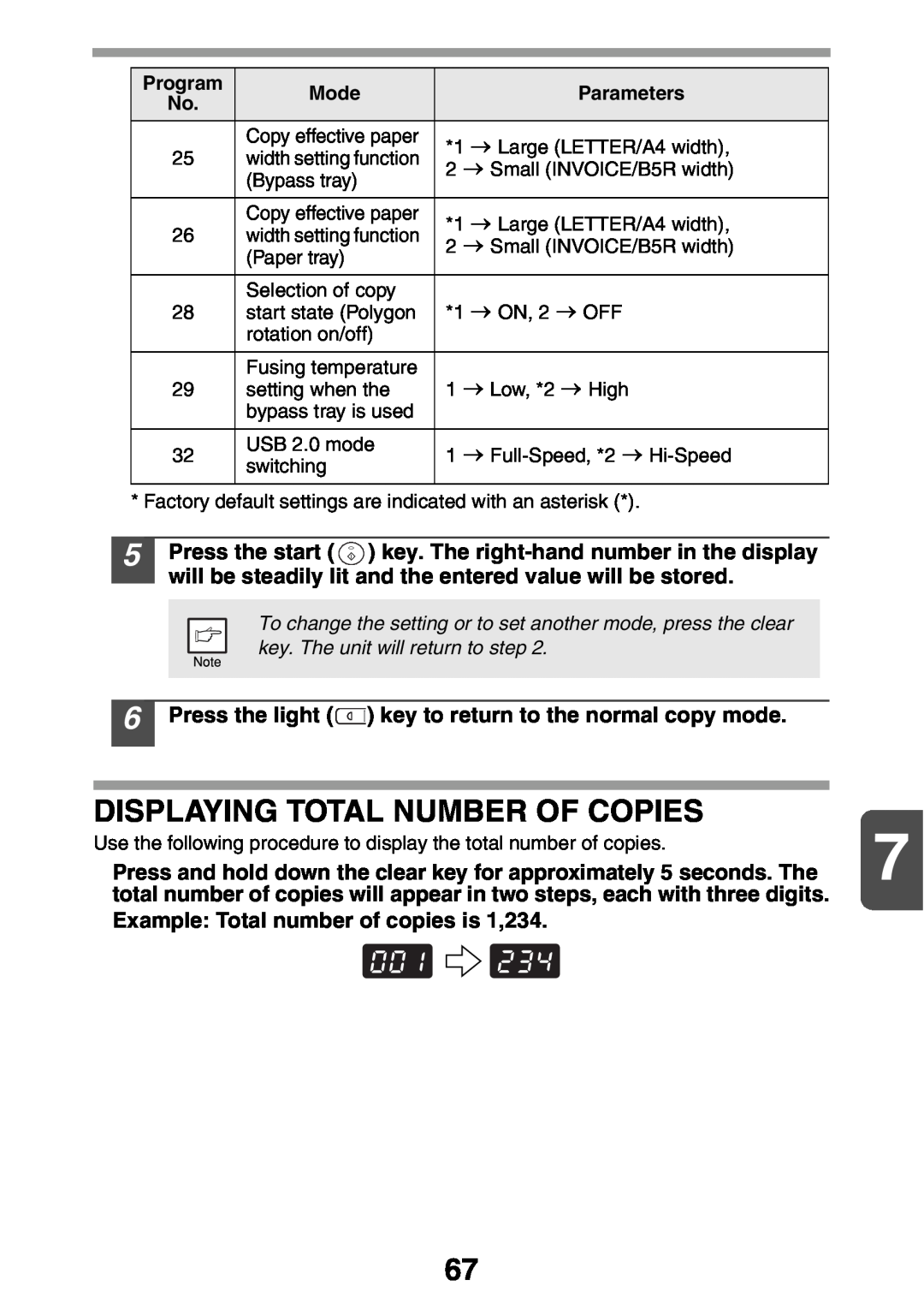 Sharp AL2021, AL2041 manual Displaying Total Number Of Copies, Press the light key to return to the normal copy mode 