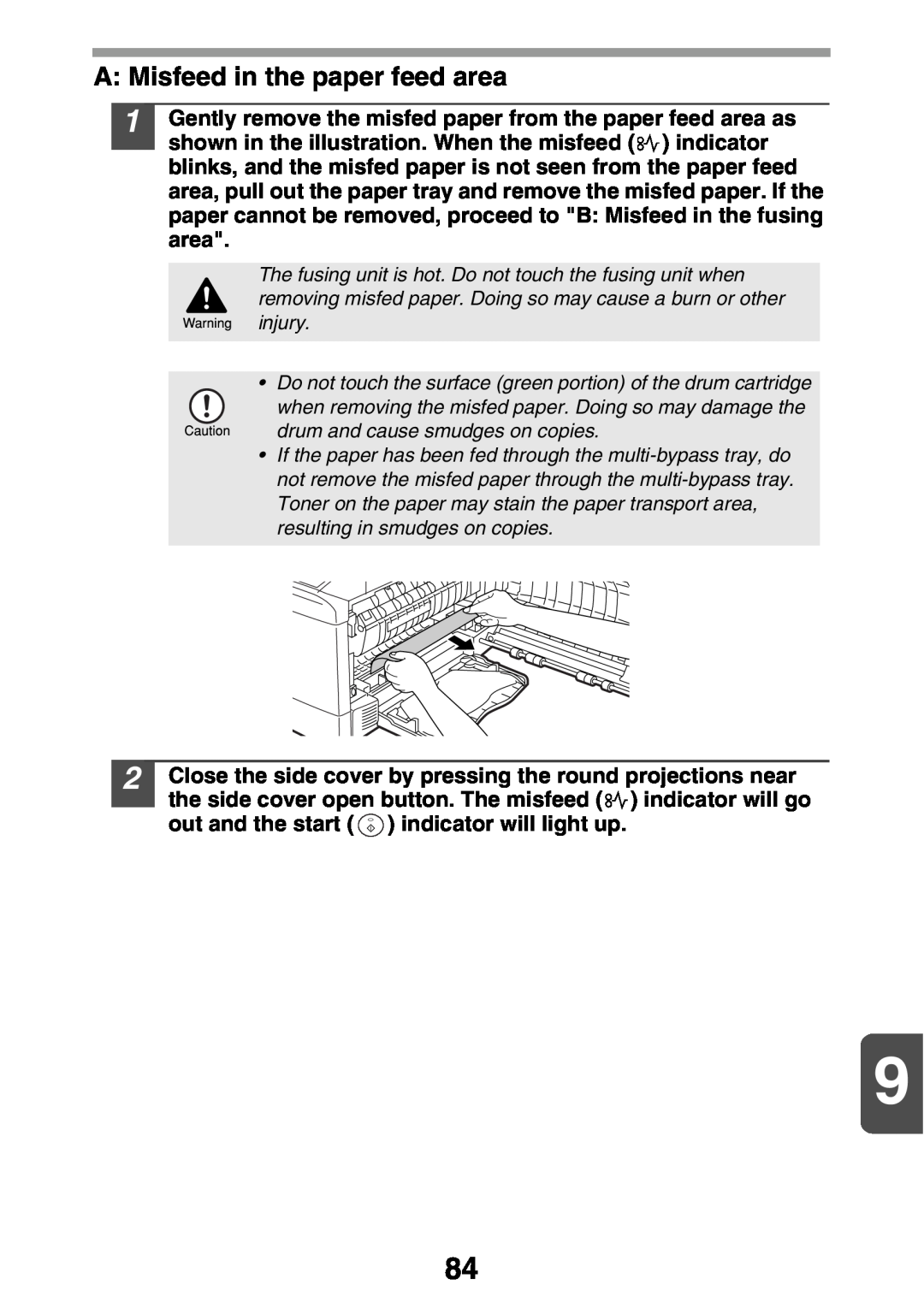 Sharp AL2041, AL2021 manual A Misfeed in the paper feed area 