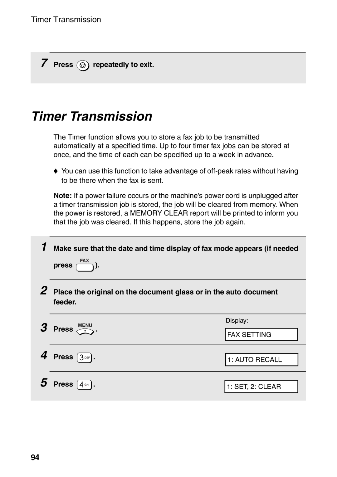 Sharp AM-300 manual Timer Transmission 