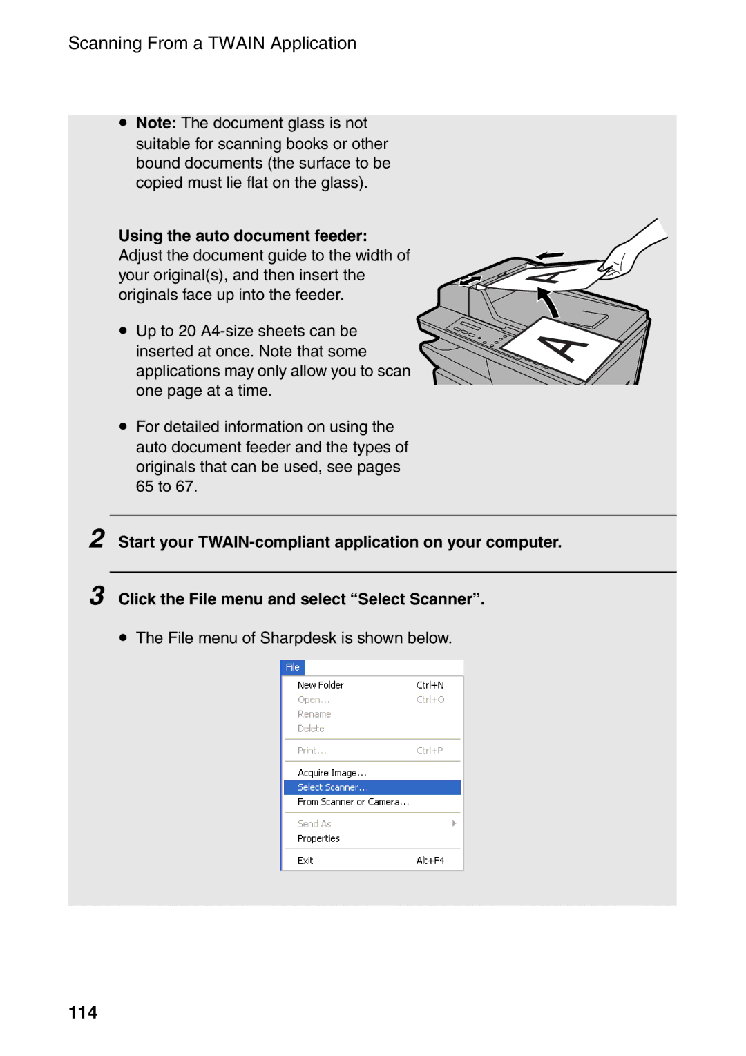 Sharp AM-300 manual Scanning From a Twain Application, 114 