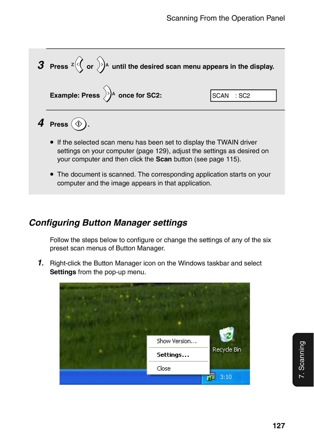 Sharp AM-300 manual Configuring Button Manager settings, 127 