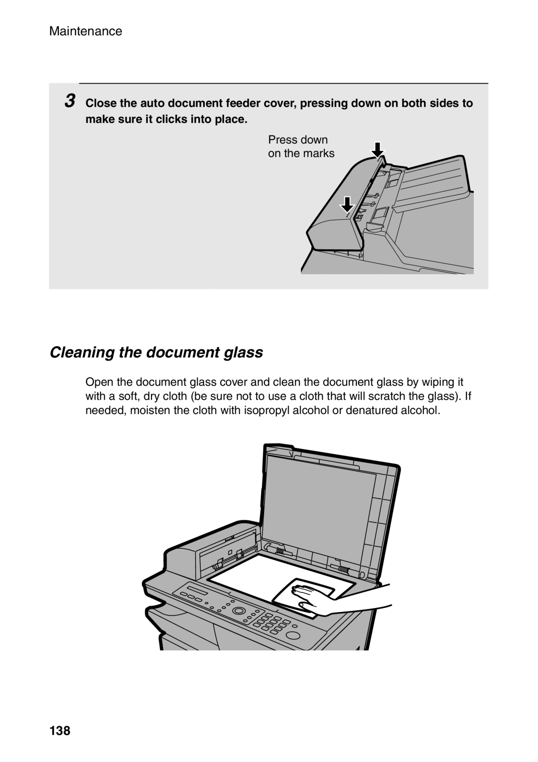 Sharp AM-300 manual Cleaning the document glass, 138 