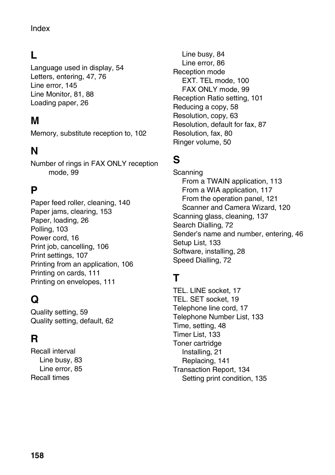 Sharp AM-300 manual Index, 158 