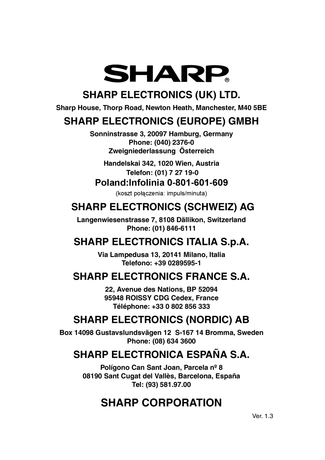 Sharp AM-300 manual Sharp House, Thorp Road, Newton Heath, Manchester, M40 5BE 