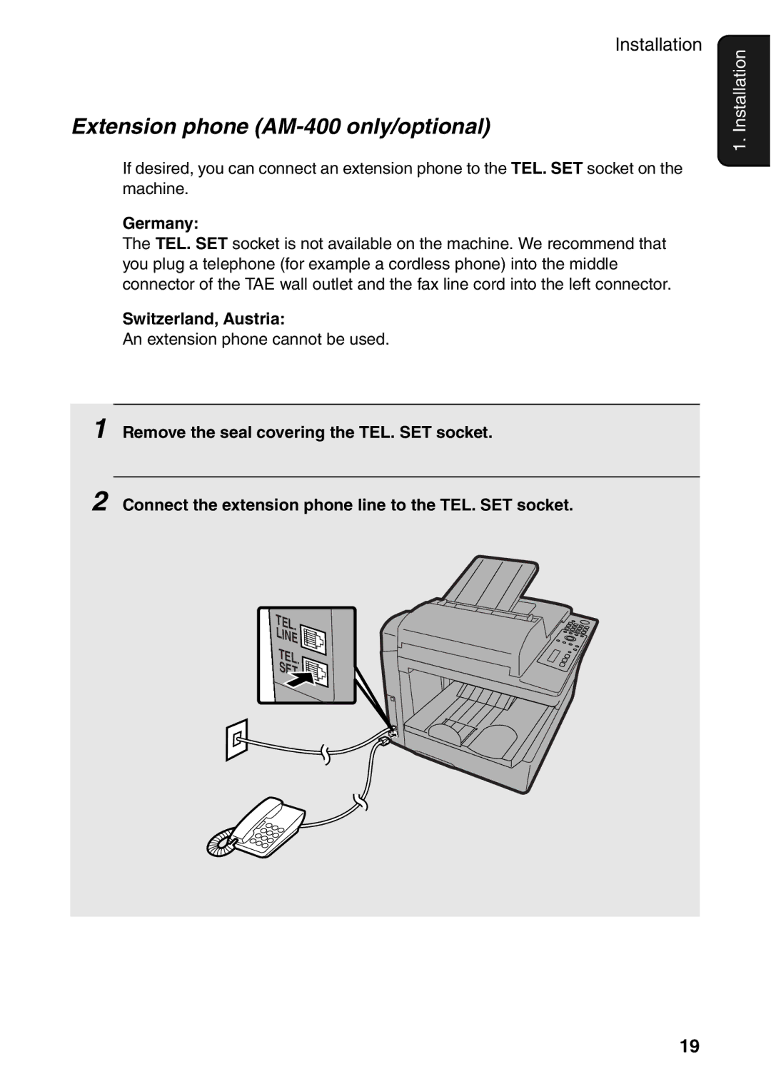 Sharp AM-300 manual Extension phone AM-400 only/optional, Switzerland, Austria 