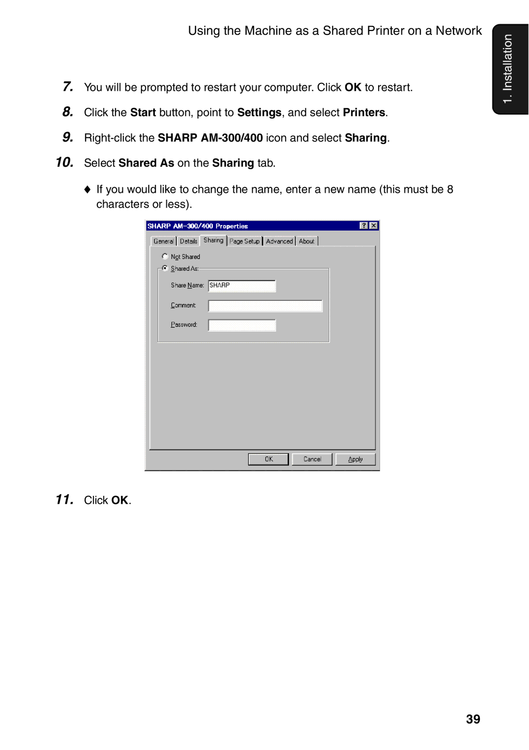 Sharp AM-300 manual Installation 