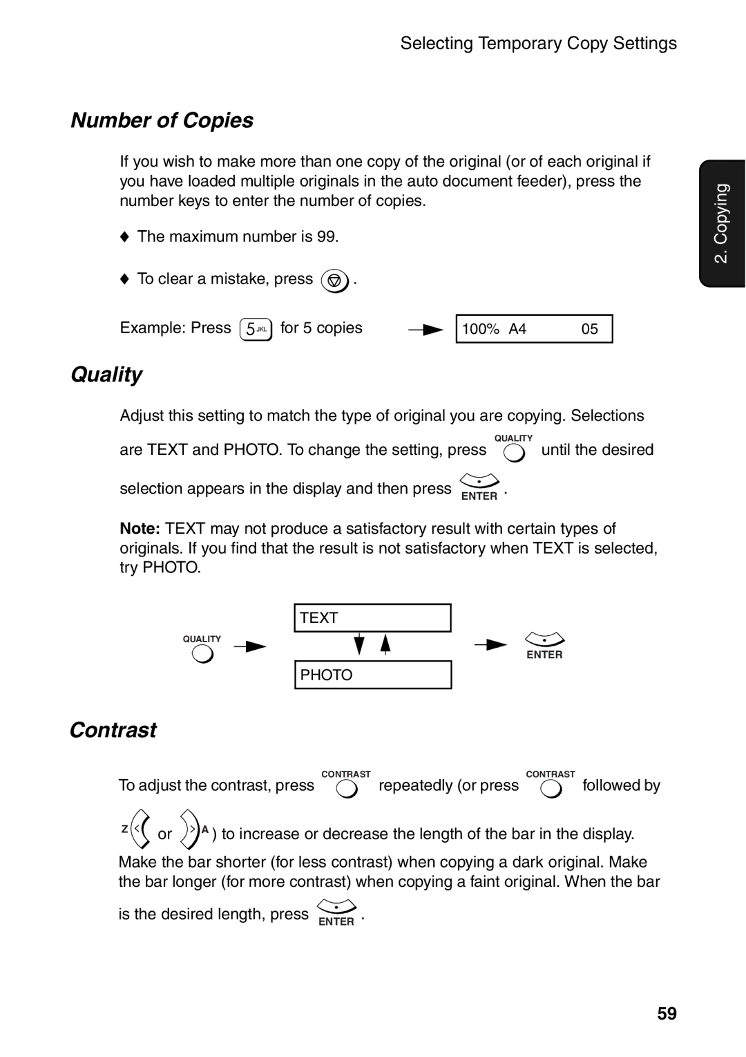 Sharp AM-300 manual Number of Copies, Quality, Contrast, Are Text and PHOTO. To change the setting, press 