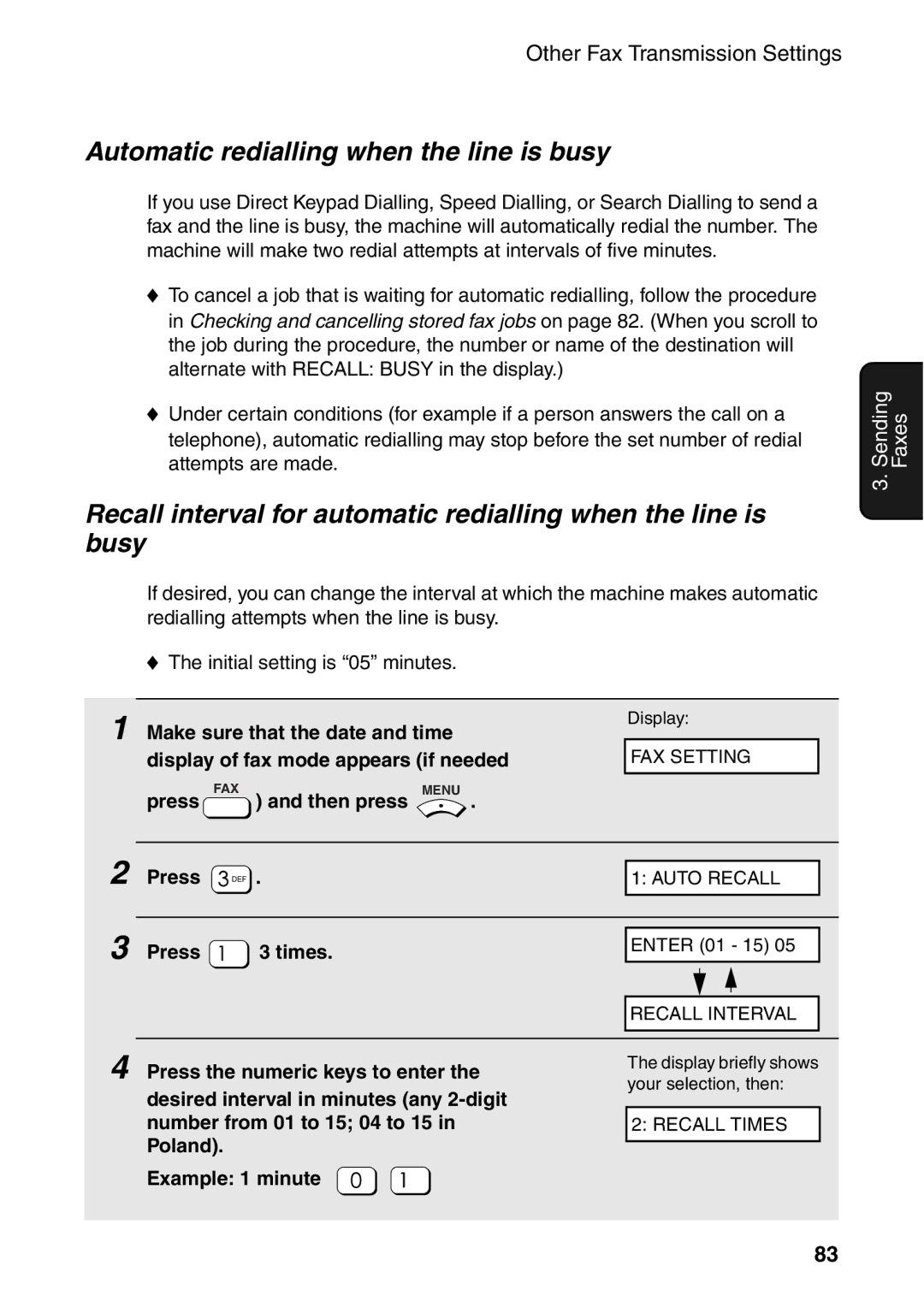 Sharp AM-300 manual Automatic redialling when the line is busy, Press Times 