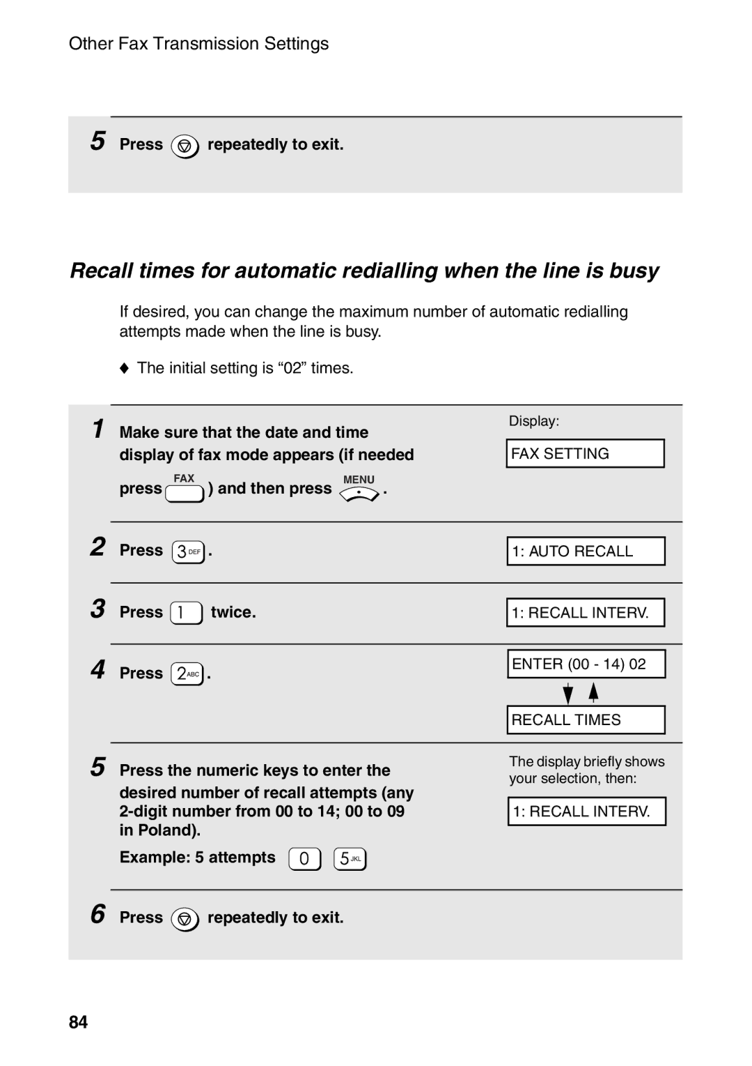 Sharp AM-300 manual Recall times for automatic redialling when the line is busy, Press Twice 