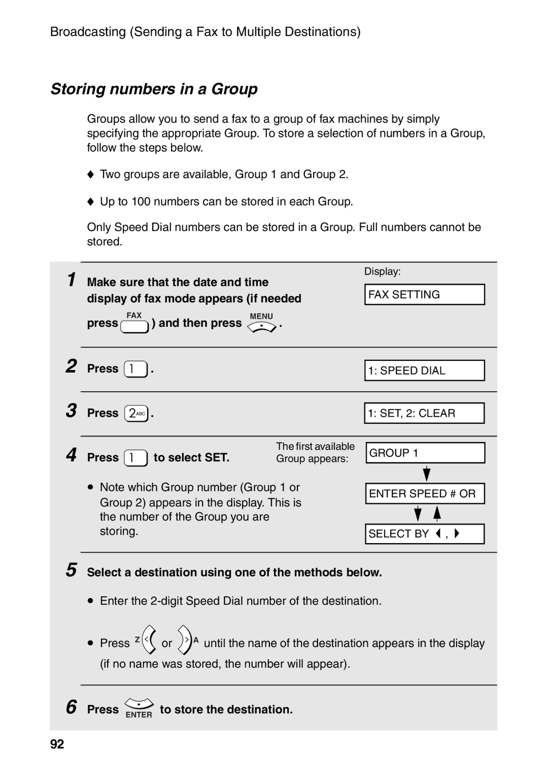 Sharp AM-300 manual Storing numbers in a Group, Press To select SET 