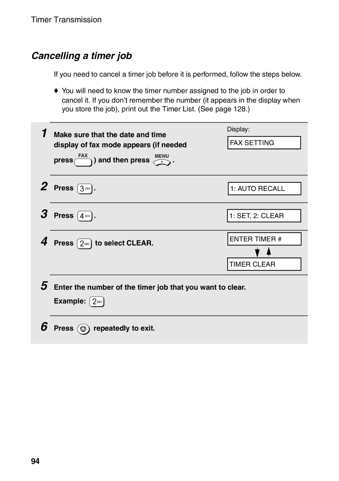 Sharp AM-400 manual Cancelling a timer job, Make sure that the date and time 