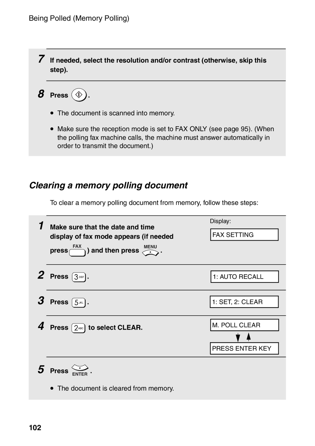 Sharp AM-400 manual Clearing a memory polling document, 102 