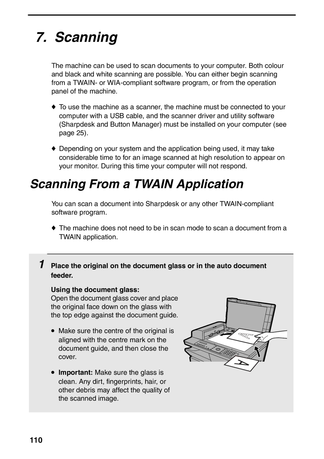 Sharp AM-400 manual Scanning From a Twain Application, 110 