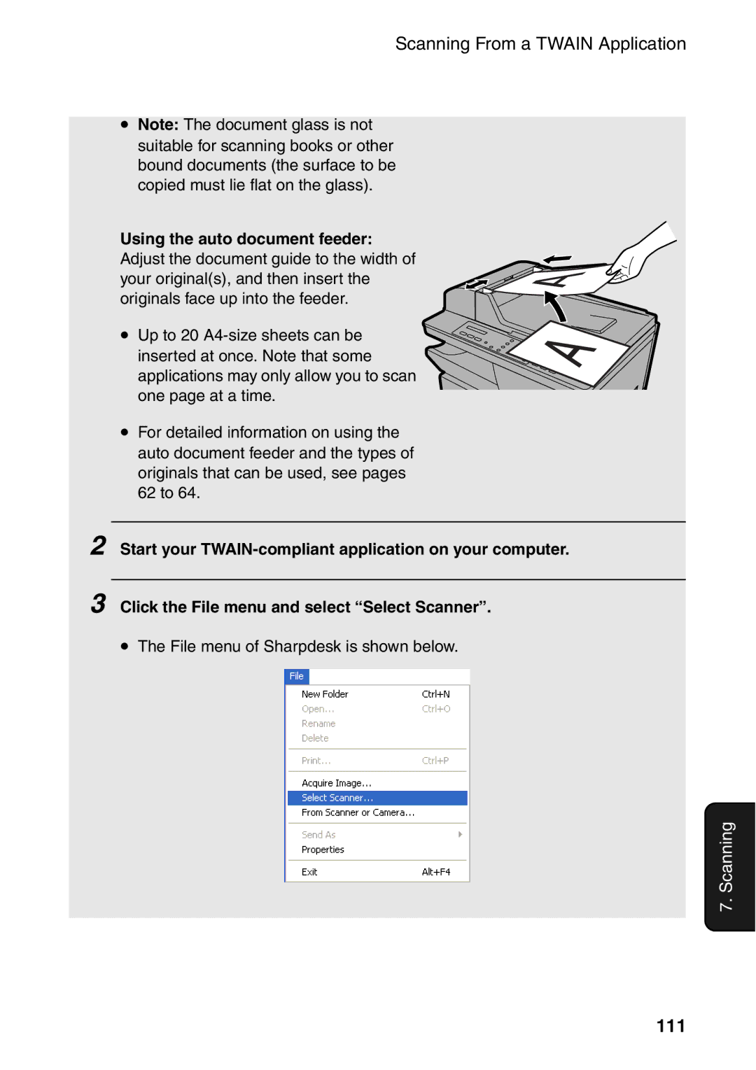 Sharp AM-400 manual Scanning From a Twain Application, 111 