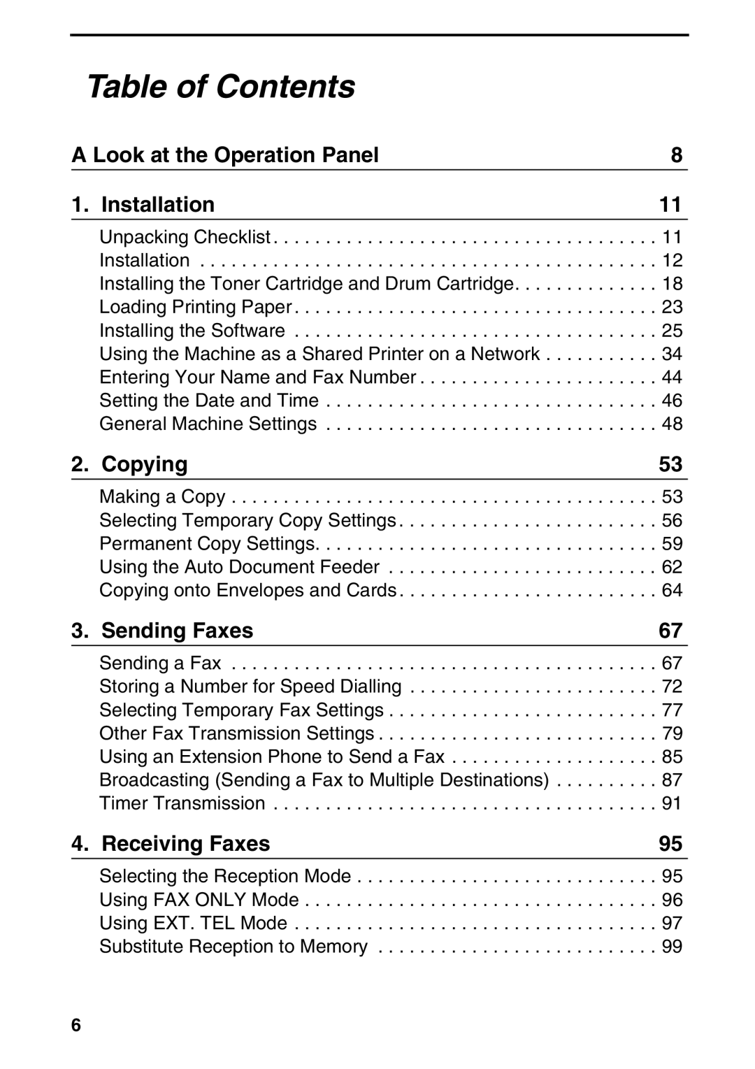 Sharp AM-400 manual Table of Contents 