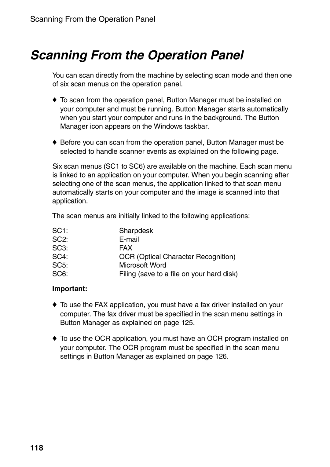 Sharp AM-400 manual Scanning From the Operation Panel, 118 