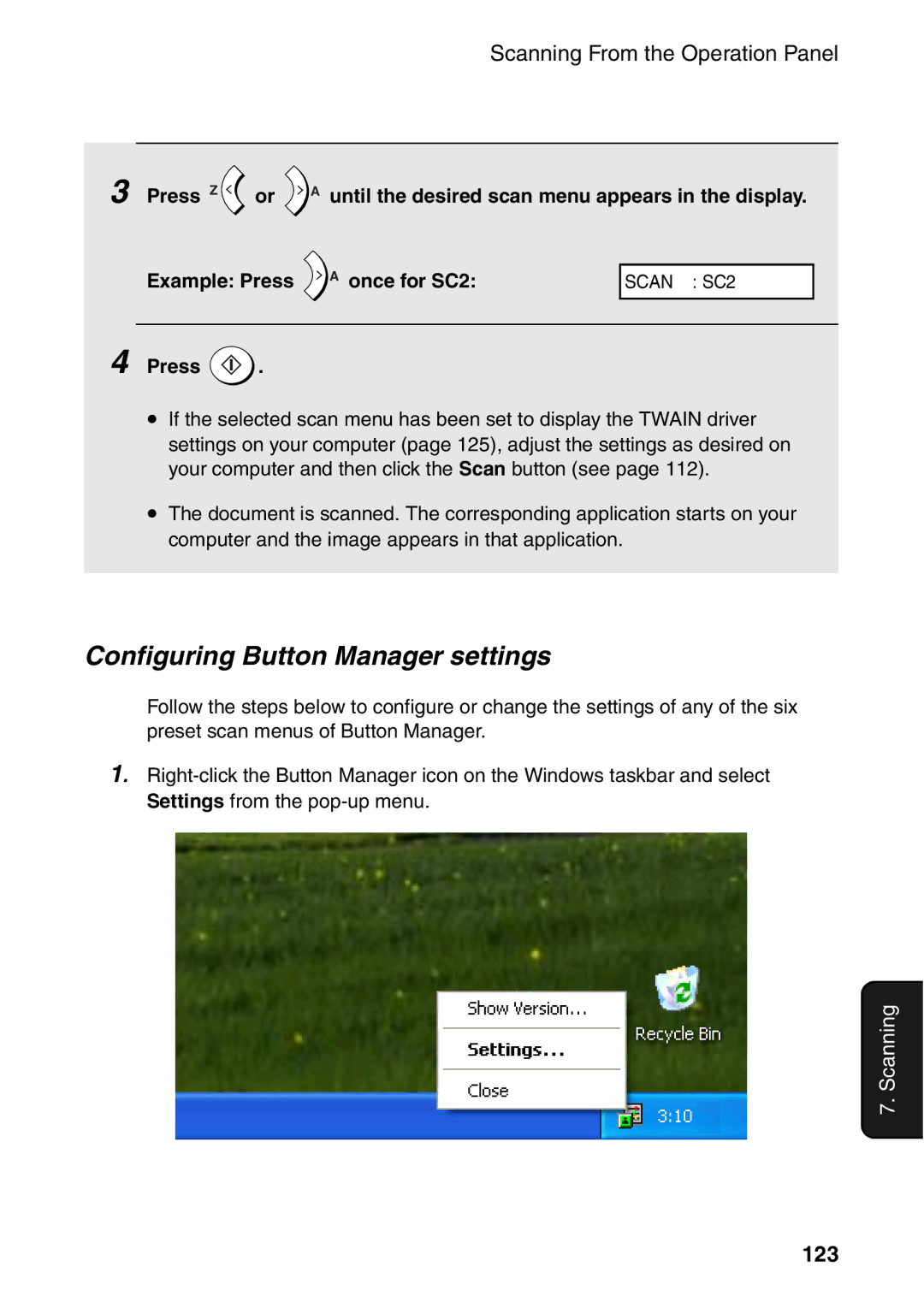 Sharp AM-400 manual Configuring Button Manager settings, 123 