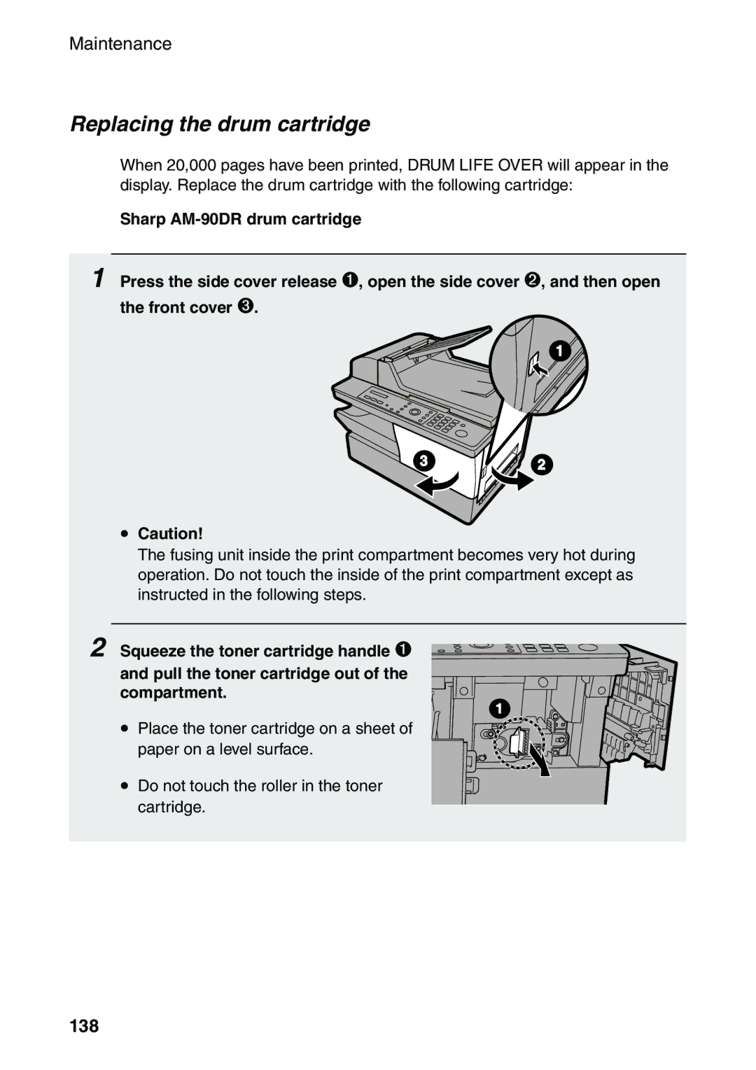 Sharp AM-400 manual Replacing the drum cartridge, 138 