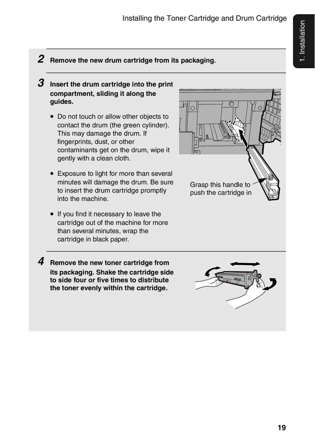 Sharp AM-400 manual Remove the new drum cartridge from its packaging 