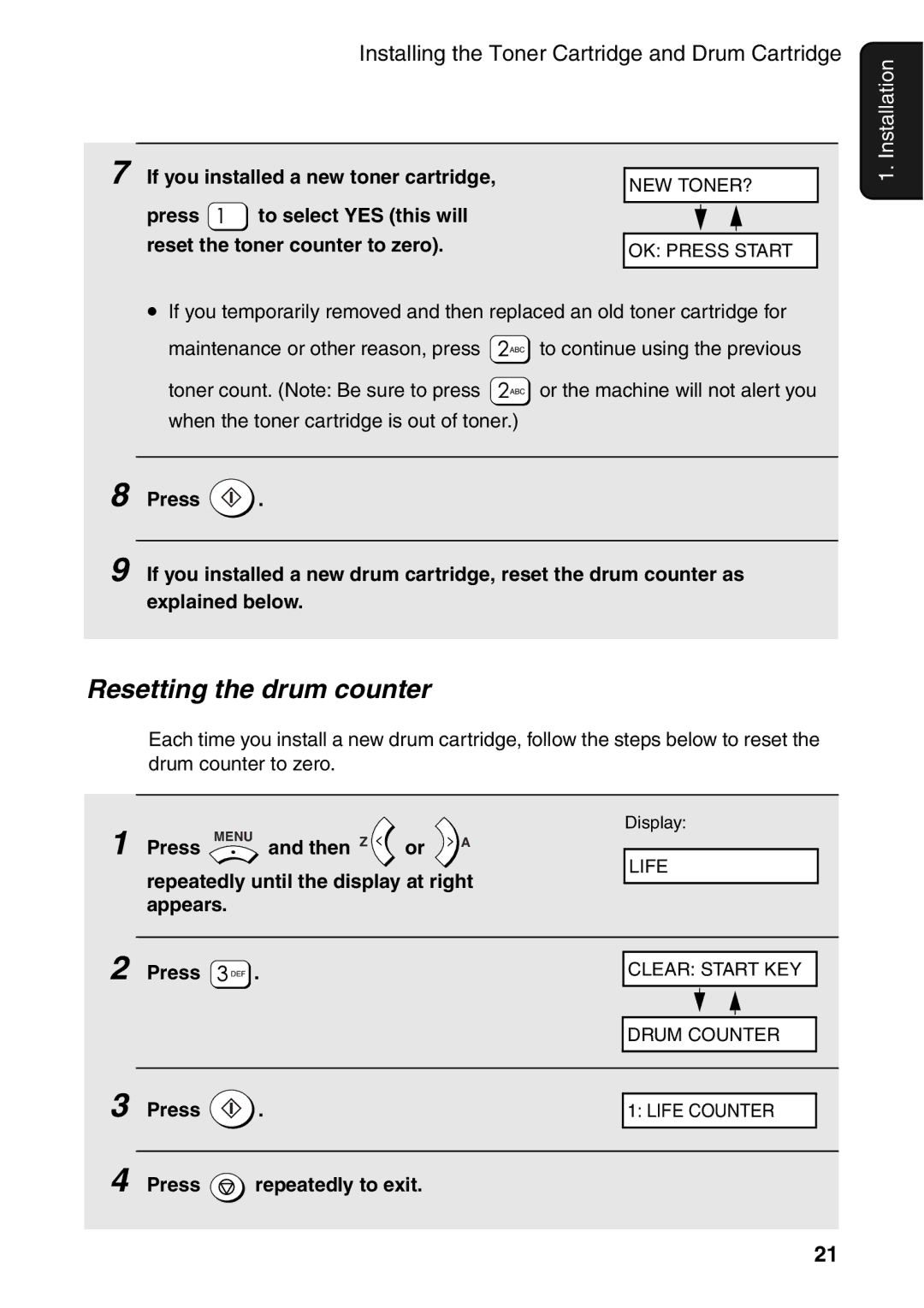 Sharp AM-400 manual Resetting the drum counter 