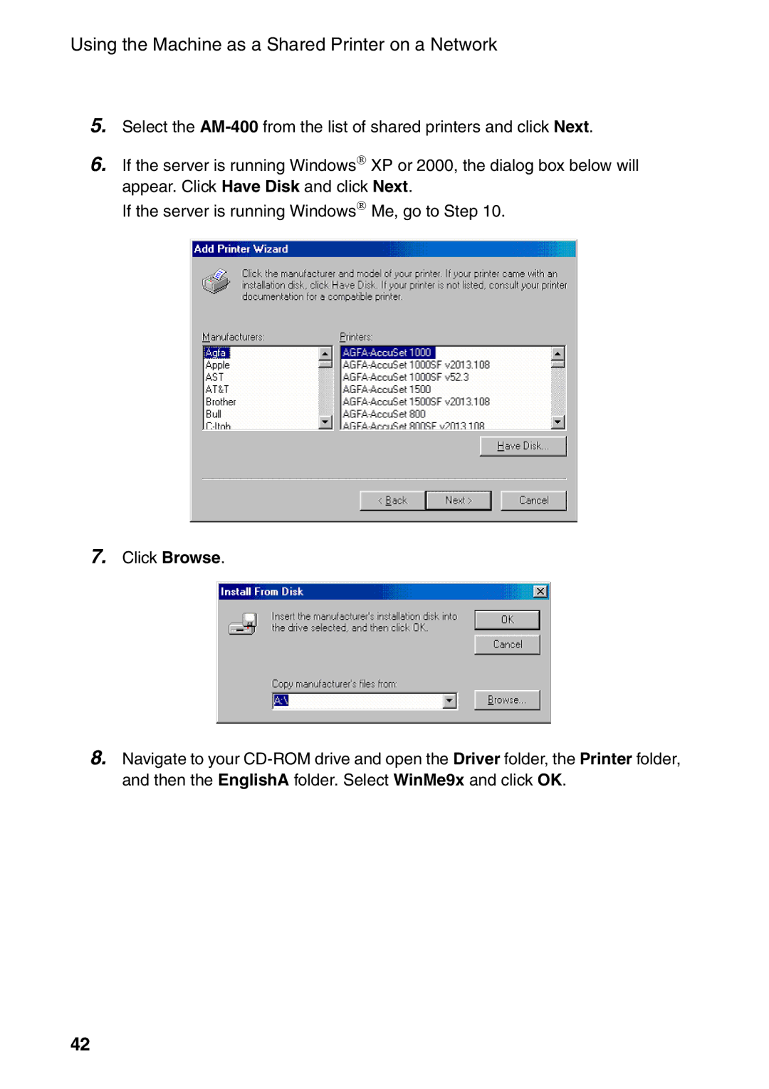 Sharp AM-400 manual Using the Machine as a Shared Printer on a Network 