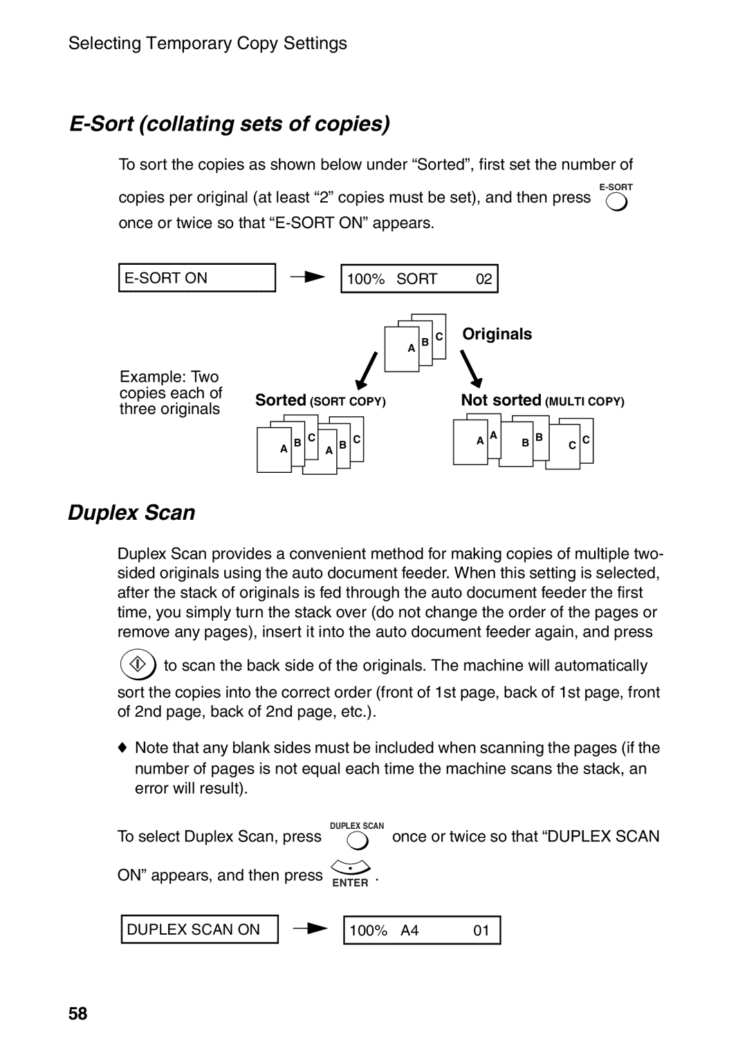 Sharp AM-400 manual Sort collating sets of copies, Duplex Scan, Originals 