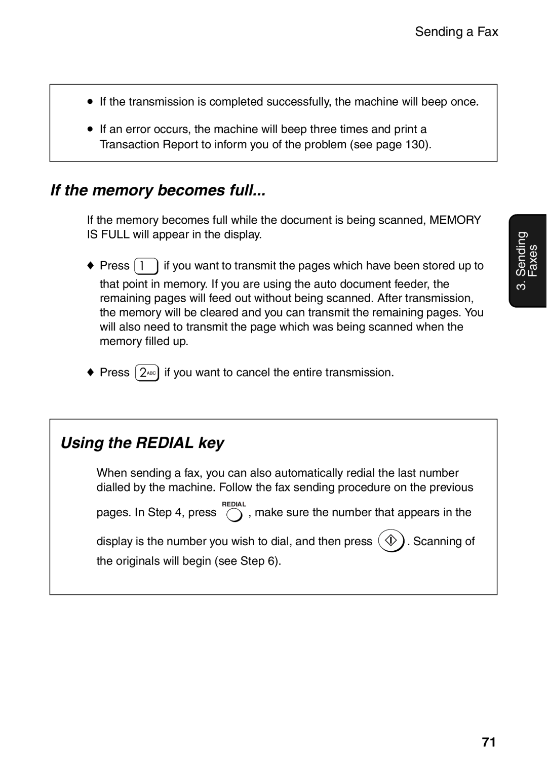 Sharp AM-400 manual If the memory becomes full, Using the Redial key 