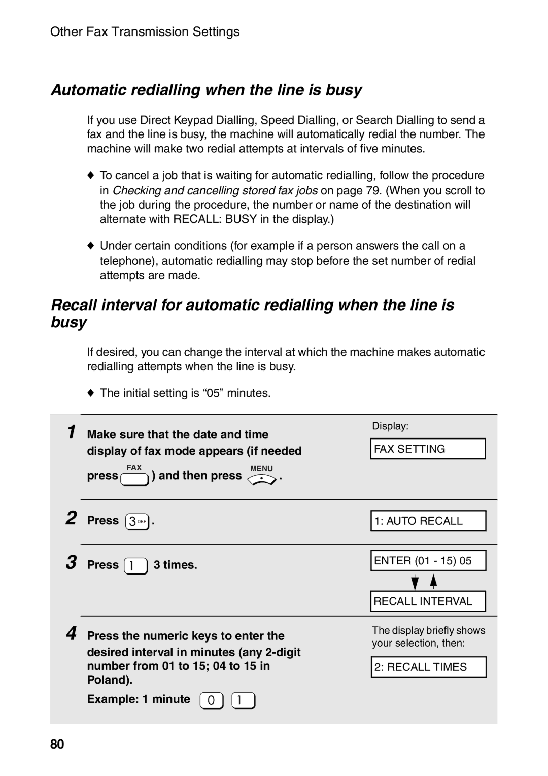 Sharp AM-400 manual Automatic redialling when the line is busy, Press Times 