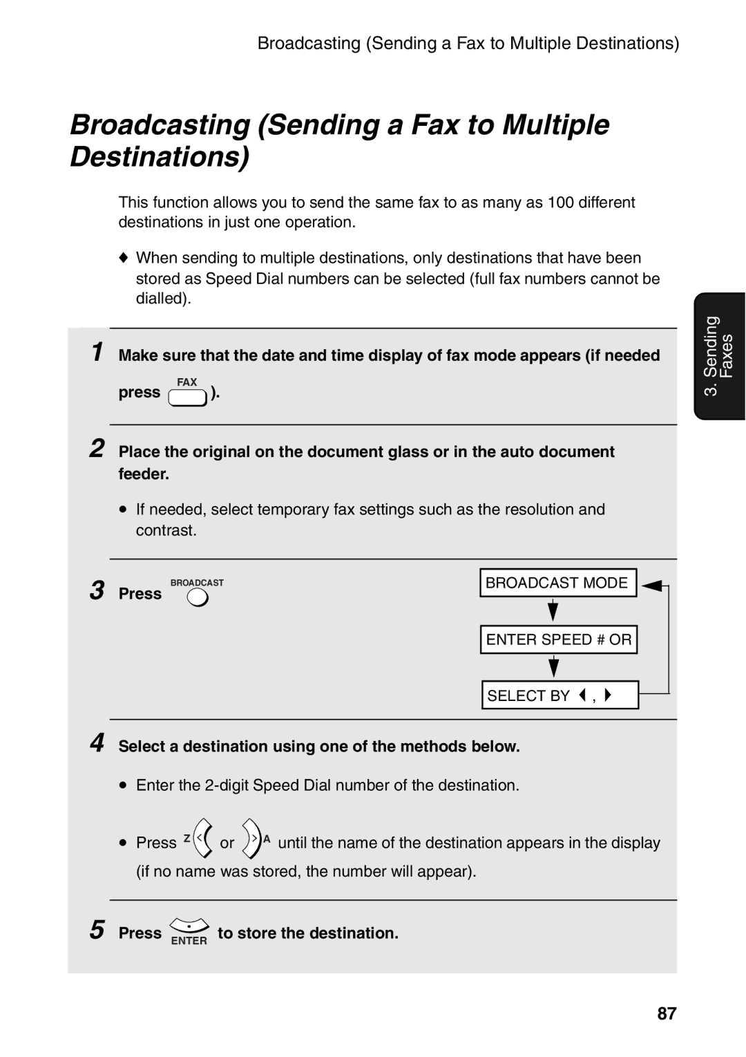 Sharp AM-400 Broadcasting Sending a Fax to Multiple Destinations, Select a destination using one of the methods below 