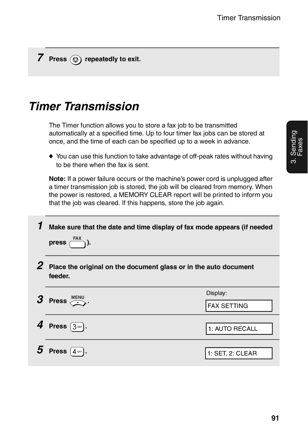 Sharp AM-400 manual Timer Transmission, Press Menu 