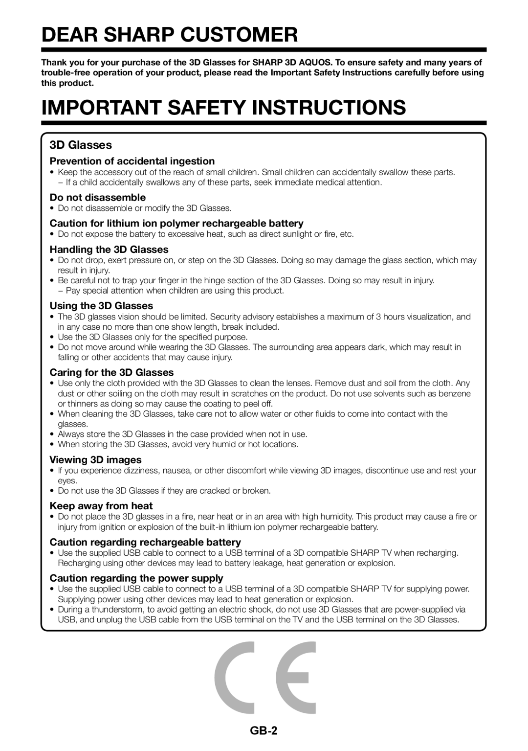 Sharp AN-3DG20 operation manual Dear Sharp Customer, Important Safety Instructions 