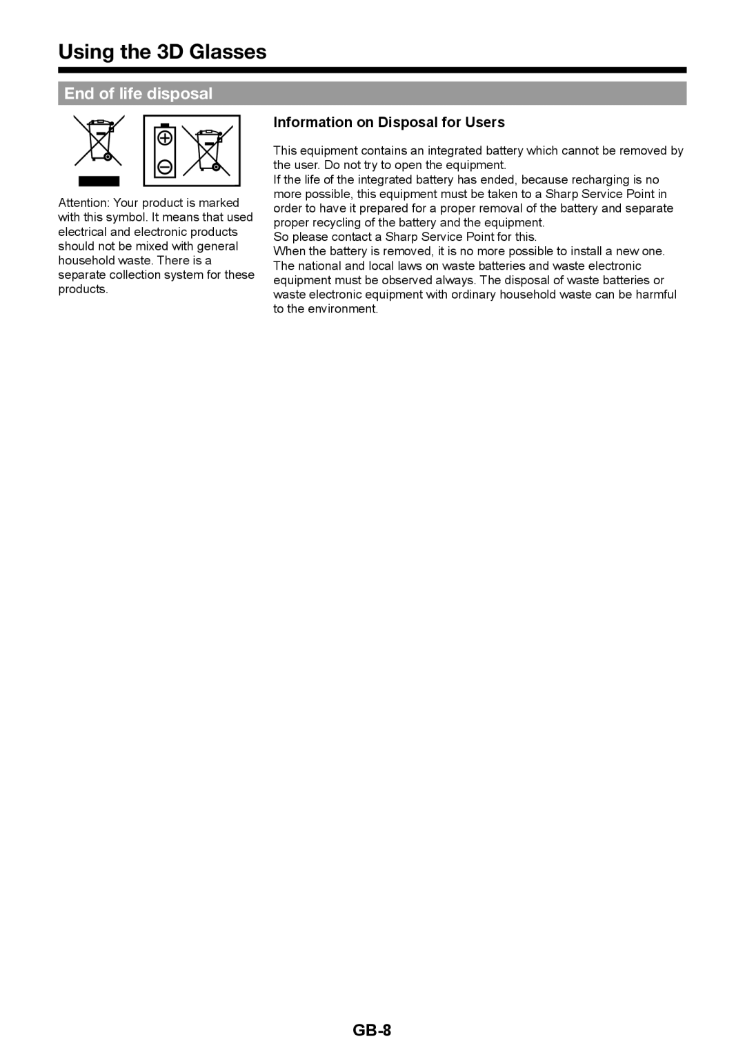 Sharp AN-3DG20 operation manual End of life disposal, Information on Disposal for Users 