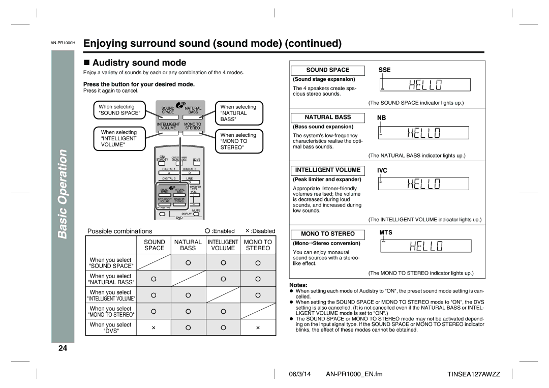 Sharp AN-PR1000H operation manual Audistry sound mode, Press the button for your desired mode 