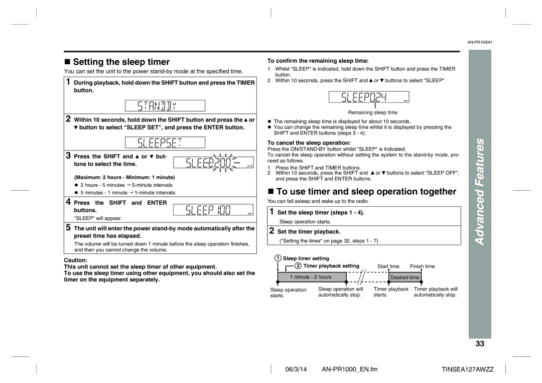 Sharp AN-PR1000H operation manual Setting the sleep timer, To use timer and sleep operation together 