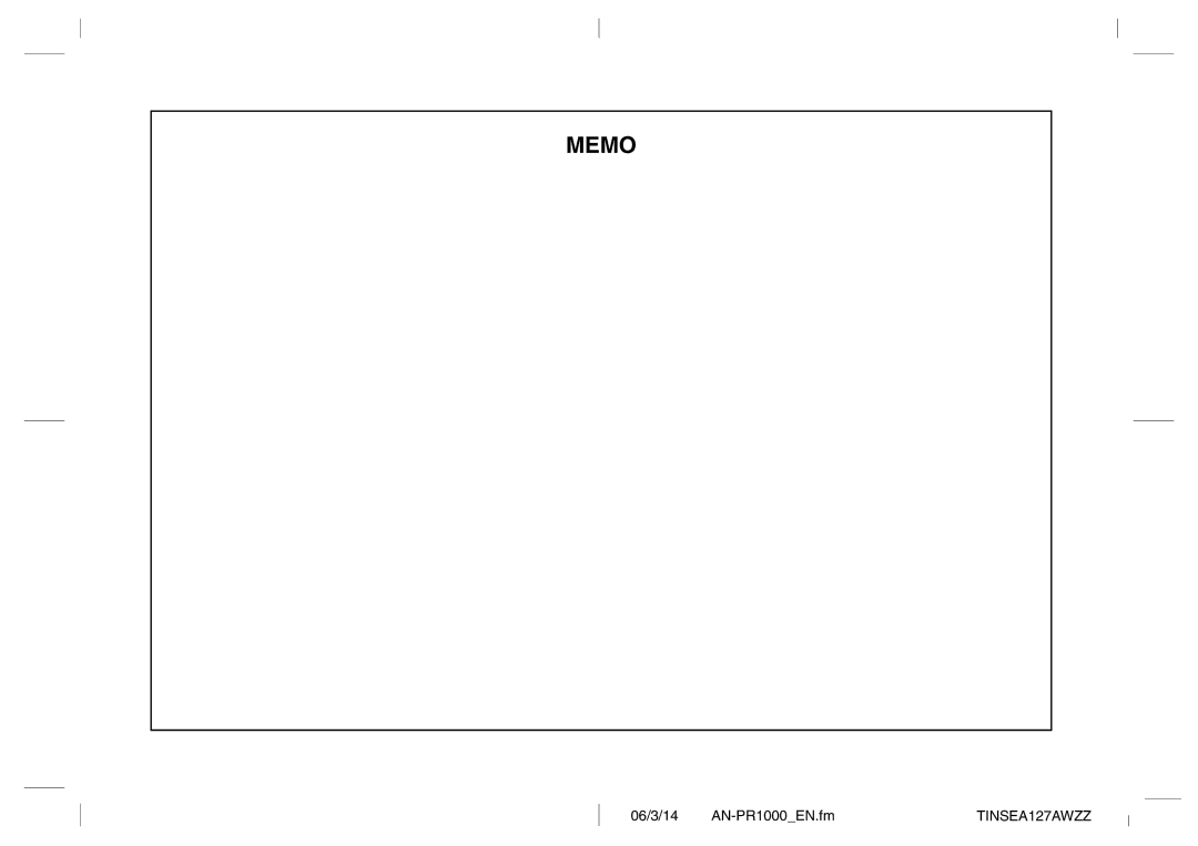 Sharp AN-PR1000H operation manual Memo 