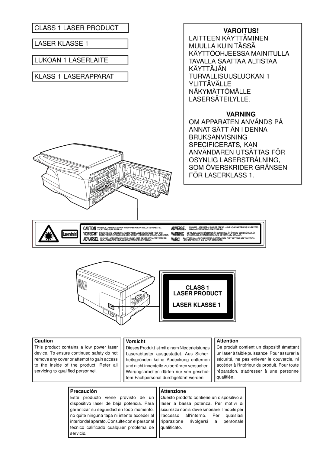 Sharp AR-152E N, AR-122E N, AR-153E N manual Varoitus 