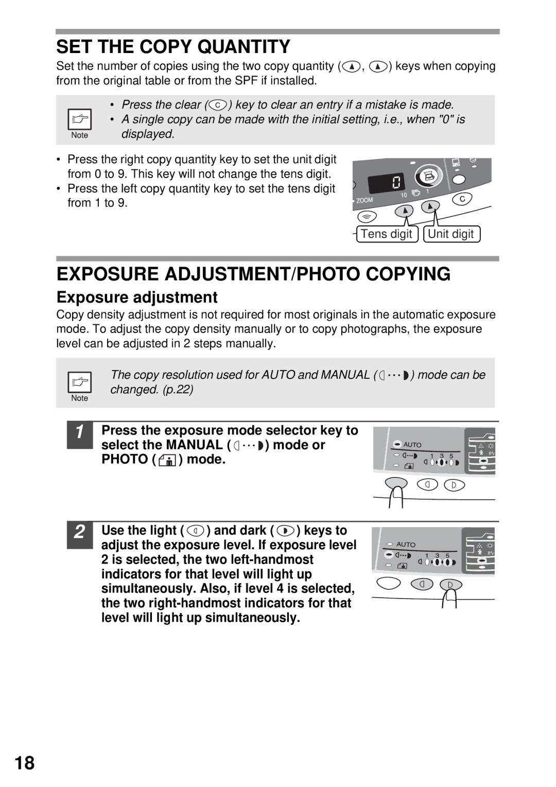 Sharp AR-152E N, AR-122E N, AR-153E N manual SET the Copy Quantity, Exposure ADJUSTMENT/PHOTO Copying, Exposure adjustment 