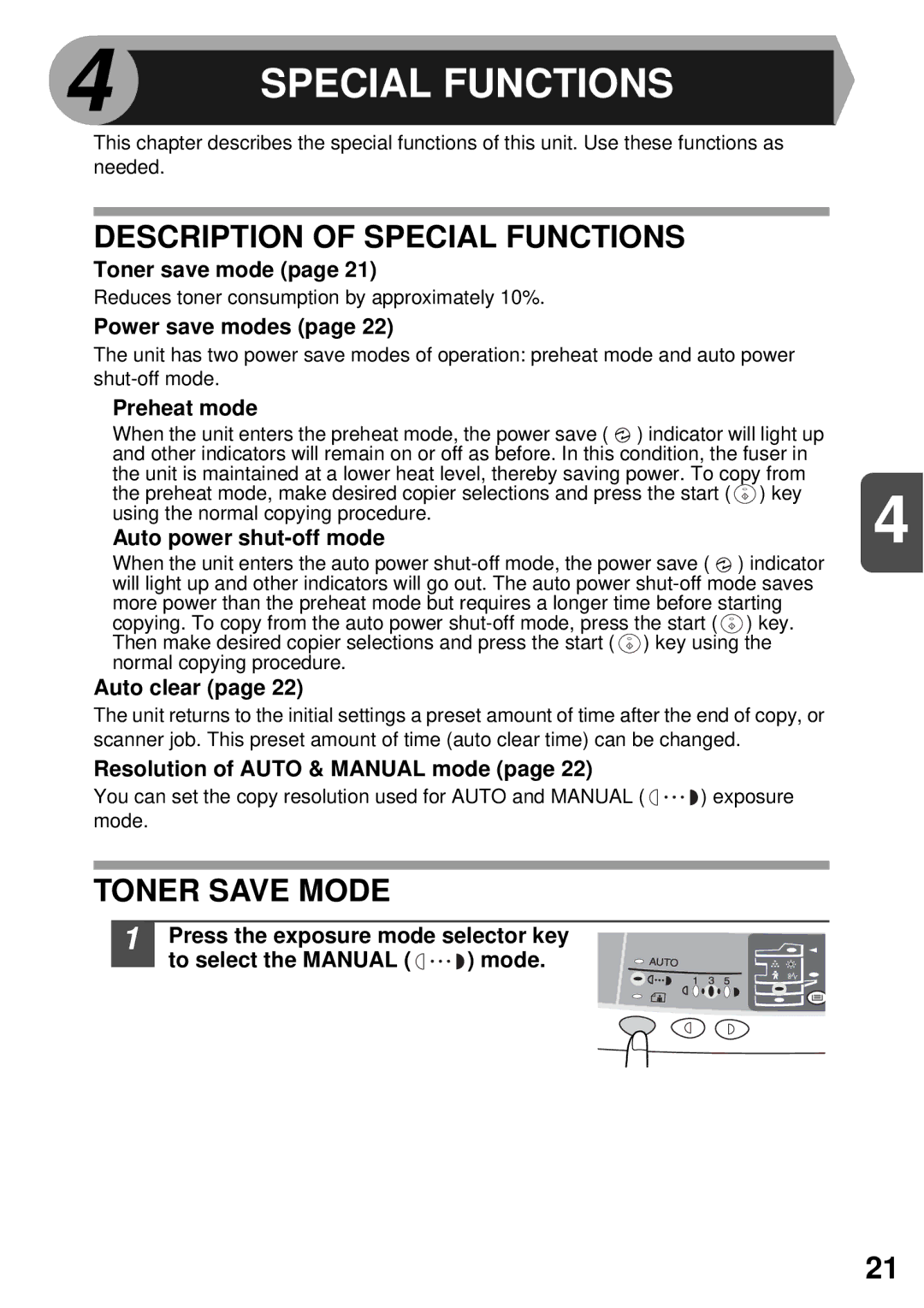 Sharp AR-152E N, AR-122E N, AR-153E N manual Description of Special Functions, Toner Save Mode 