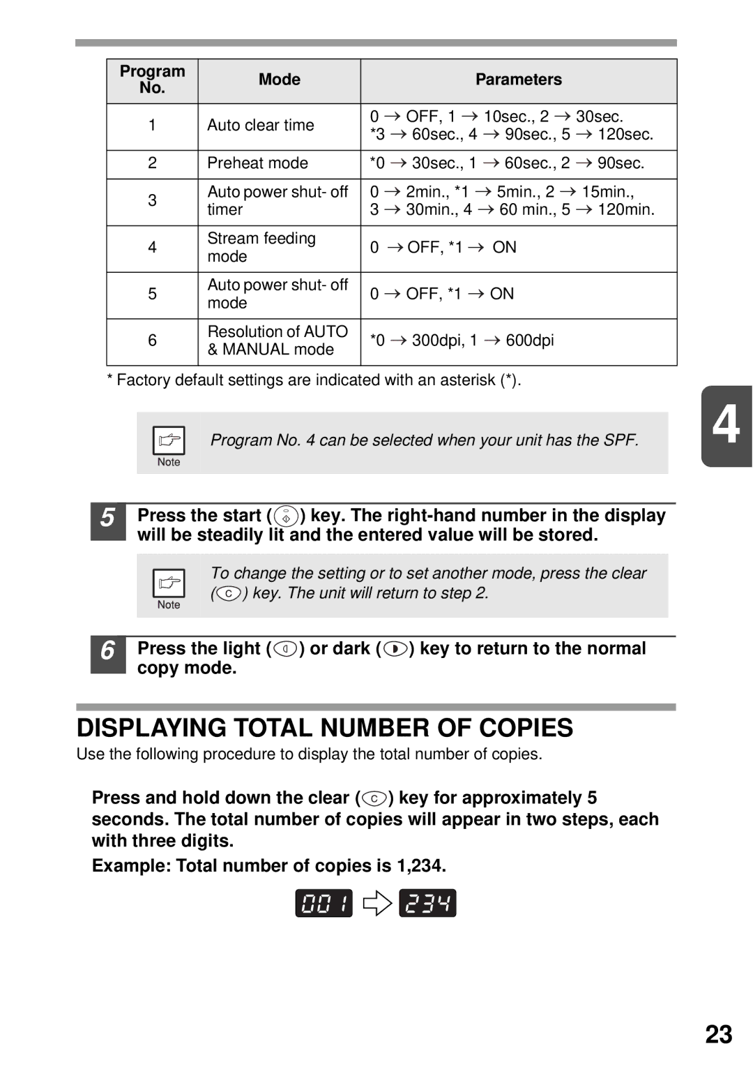 Sharp AR-153E N, AR-122E N, AR-152E N manual Displaying Total Number of Copies, Program Mode Parameters 