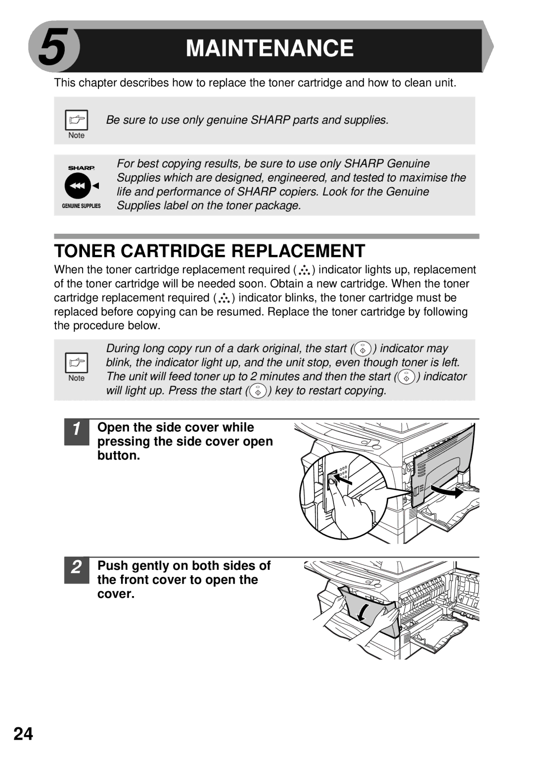 Sharp AR-152E N, AR-122E N, AR-153E N manual Maintenance, Toner Cartridge Replacement 