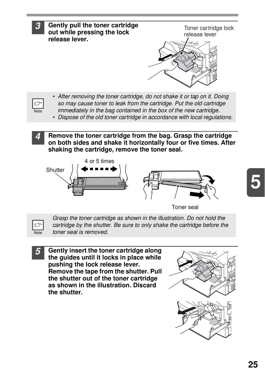 Sharp AR-122E N, AR-153E N, AR-152E N manual Gently pull the toner cartridge, Out while pressing the lock, Release lever 