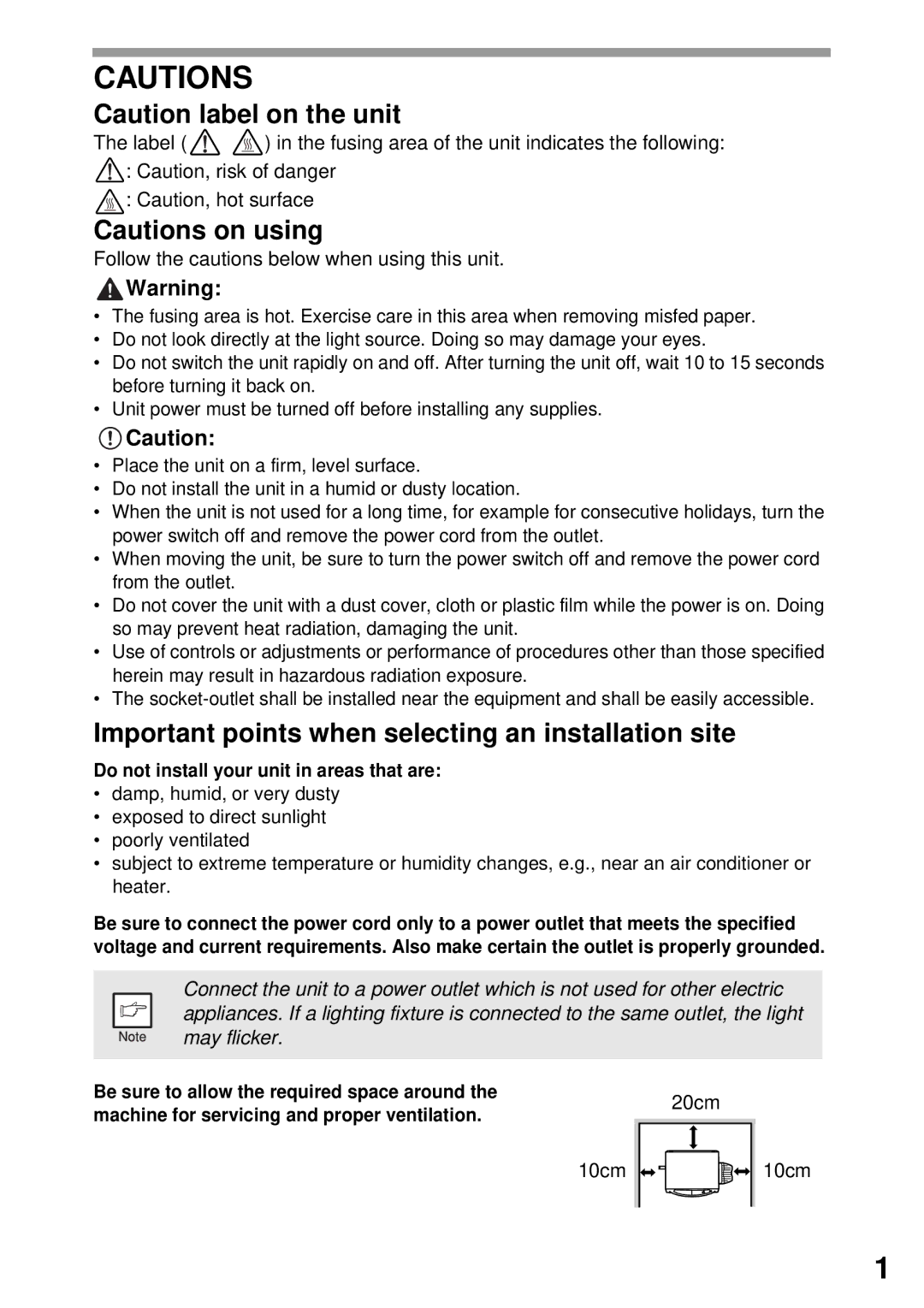 Sharp AR-122E N manual Important points when selecting an installation site, Do not install your unit in areas that are 