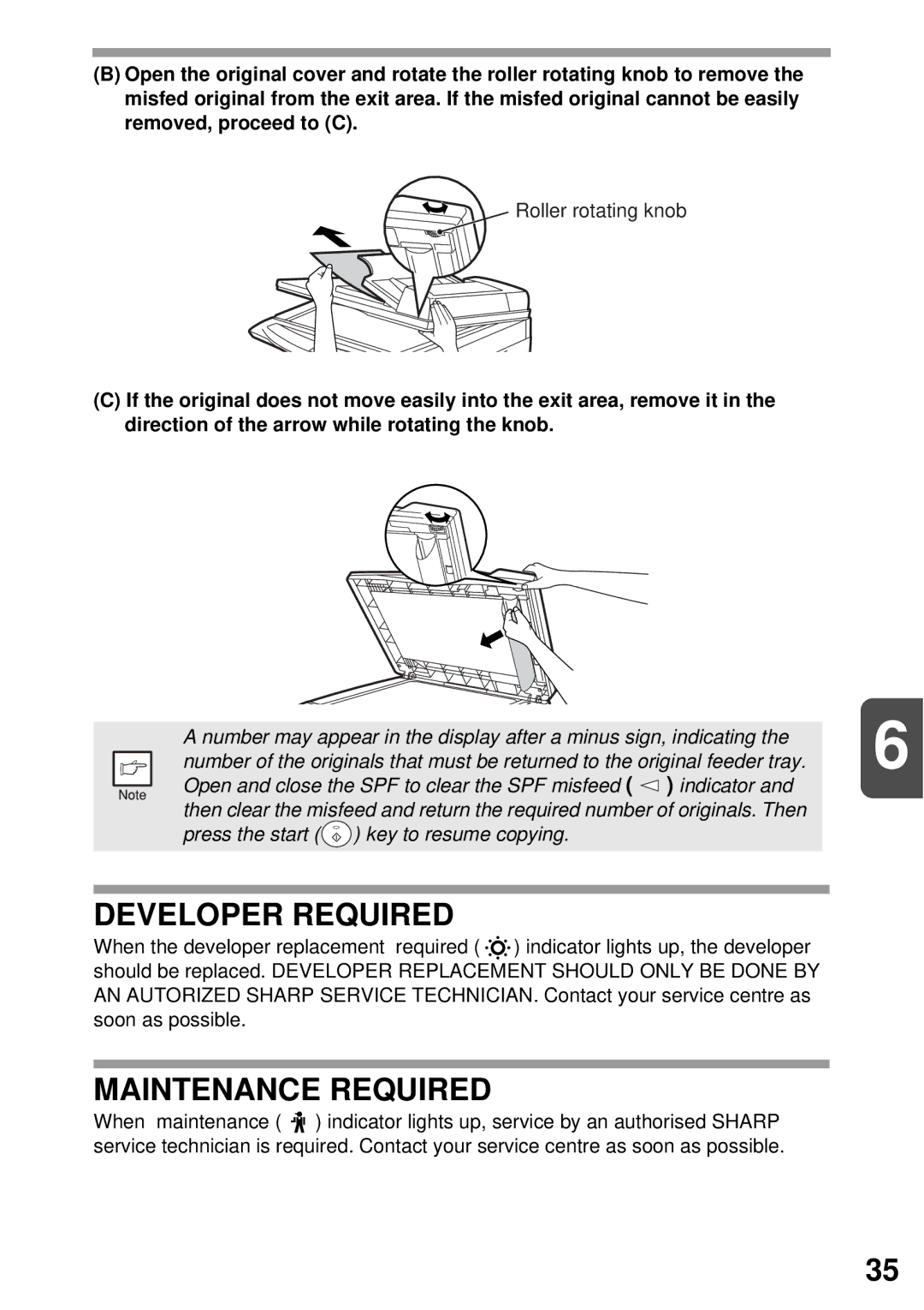 Sharp AR-153E N, AR-122E N, AR-152E N manual Developer Required, Maintenance Required 